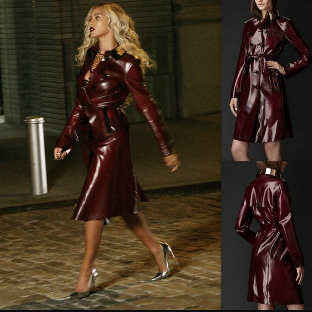 BURBERRY PRORSUM METAL TRENCH COAT RUBBER OXBLOOD BEYONCE 40 Italy HTF RARE 8 6
